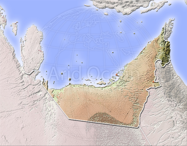 Arab Emirates, shaded relief map.