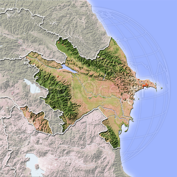 Azerbaijan, shaded relief map.