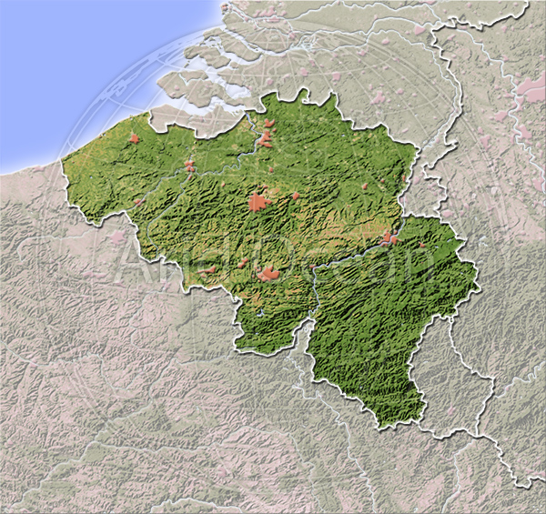 Belgium, shaded relief map.