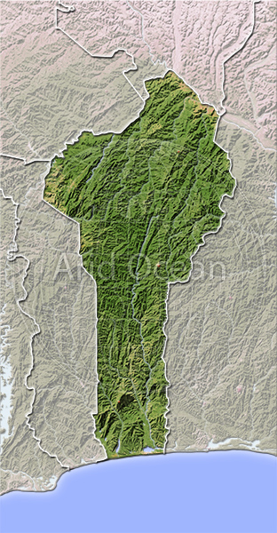 Benin, shaded relief map.