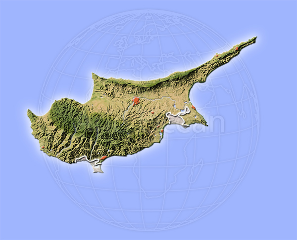 Cyprus, shaded relief map.