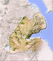 Djibouti, shaded relief map.