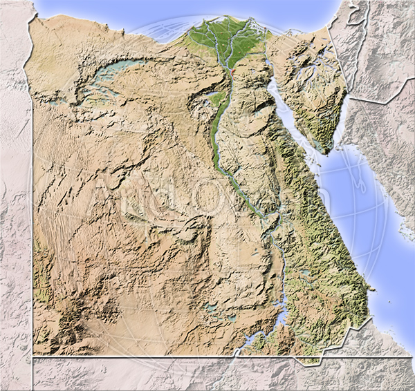 Egypt, shaded relief map.