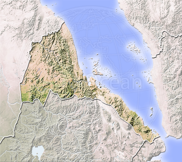 Eritrea, shaded relief map.