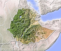 Ethiopia, shaded relief map.
