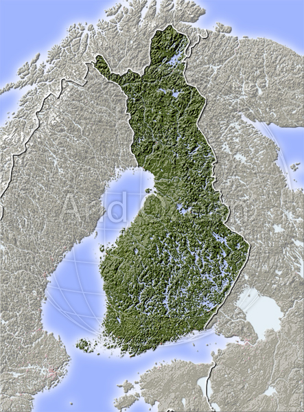 Finland, shaded relief map.