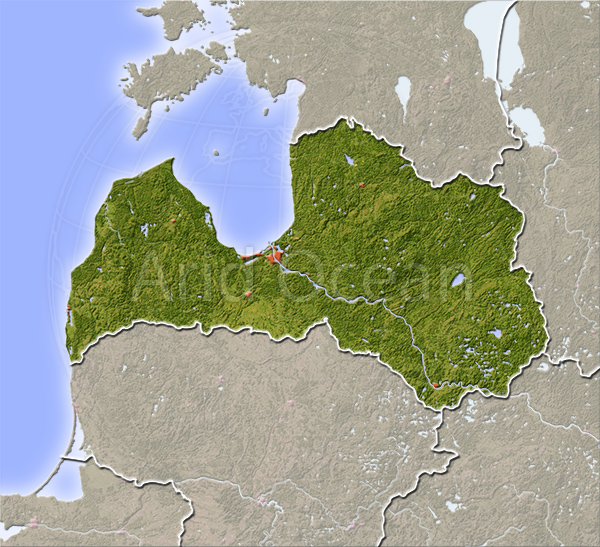 Latvia, shaded relief map.