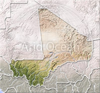 Mali, shaded relief map.