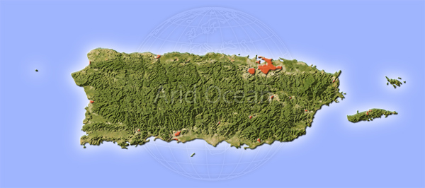 Puerto Rico, shaded relief map.