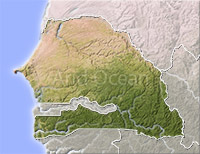 Senegal, shaded relief map.