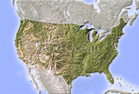 USA, shaded relief map.