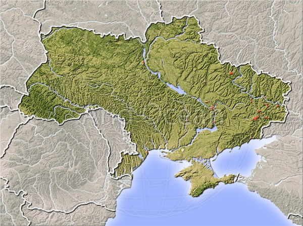 Ukraine, shaded relief map.