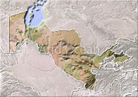 Uzbekistan, shaded relief map.