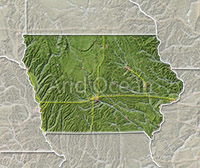 Iowa, shaded relief map.