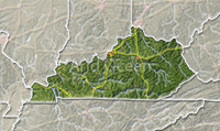 Kentucky, shaded relief map.