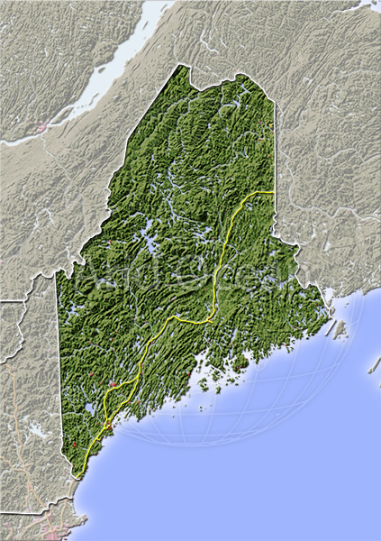 Maine, shaded relief map.