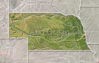 Nebraska, shaded relief map.