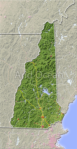 New Hampshire, shaded relief map.