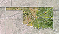 Oklahoma, shaded relief map.