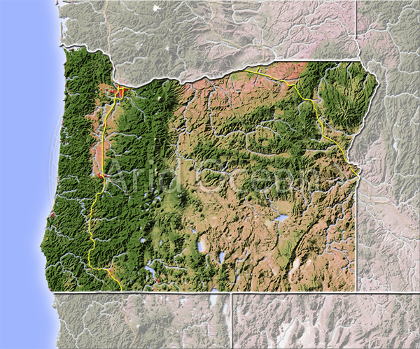 Oregon, shaded relief map.
