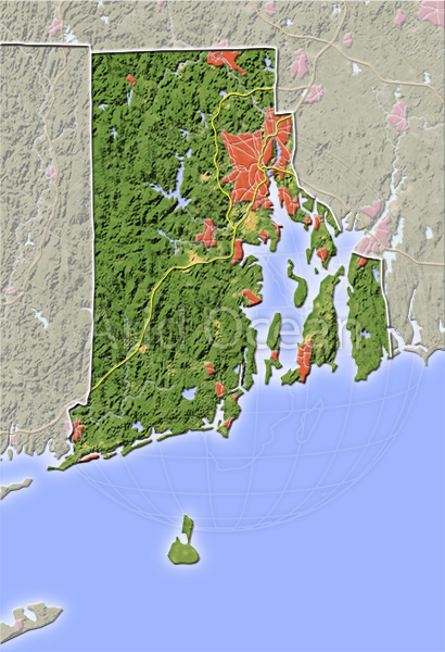 Rhode Island, shaded relief map.