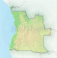Angola, shaded relief map.