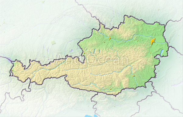Austria, shaded relief map.