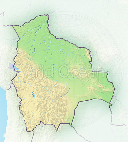 Bolivia, shaded relief map.