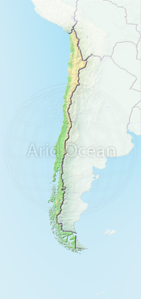 Chile, shaded relief map.