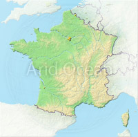 France, shaded relief map.