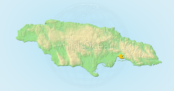 Jamaica, shaded relief map.