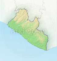 Liberia, shaded relief map.