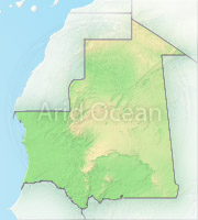Mauritania, shaded relief map.