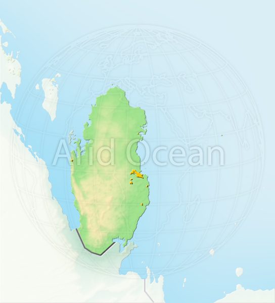 Qatar, shaded relief map.