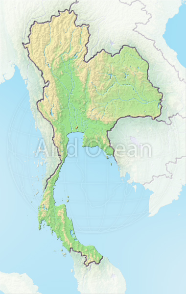 Thailand, shaded relief map.