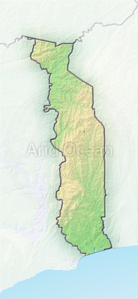Togo, shaded relief map.